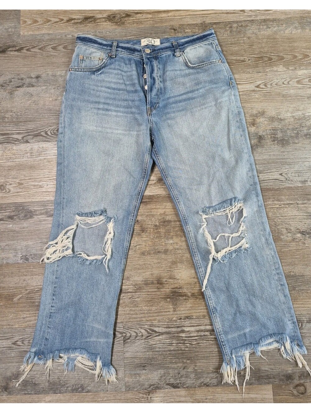 We The Free Jeans Free People Womens 30 Blue Distressed Straight Leg Button Fly